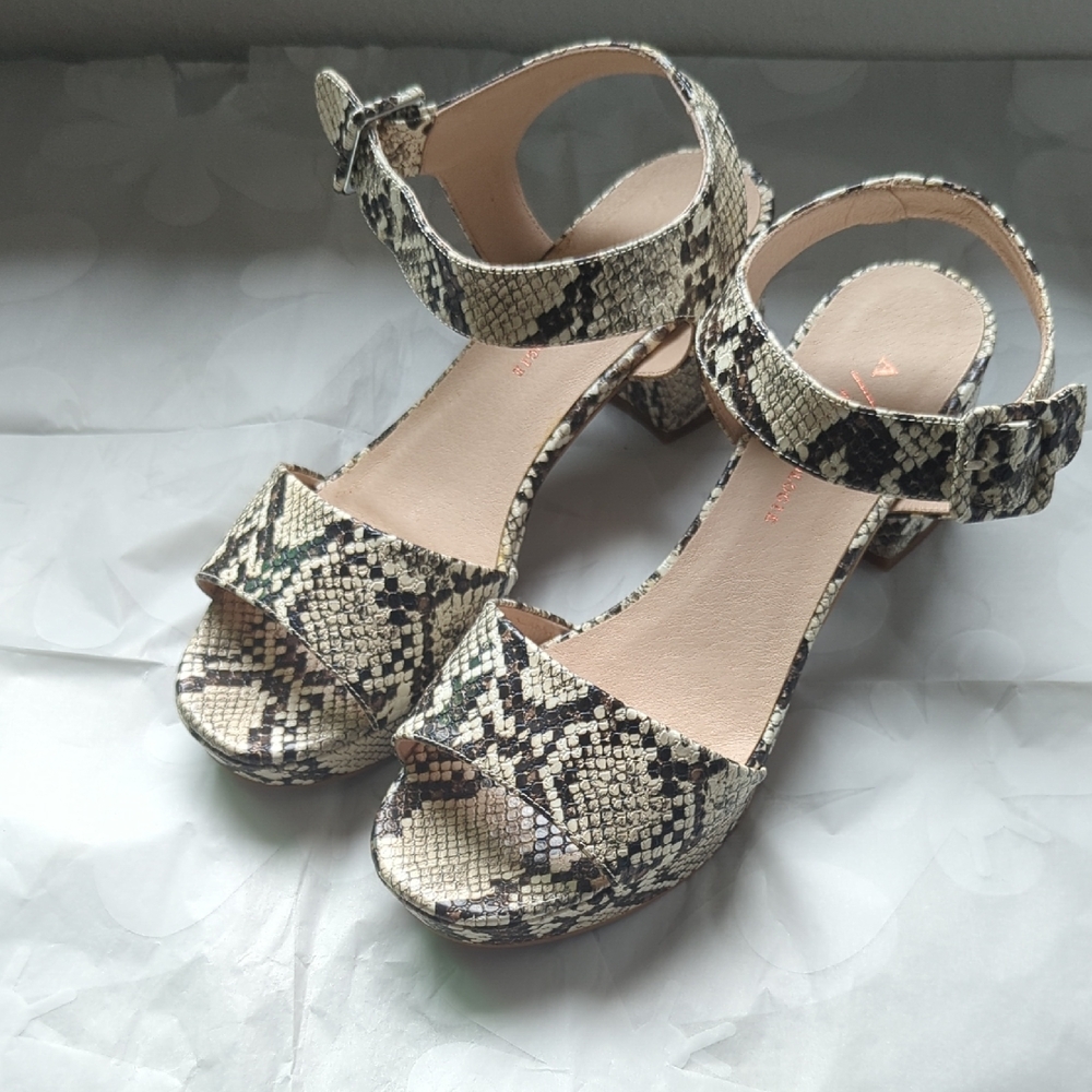 Anthropologie Snake Print Platform Sandals